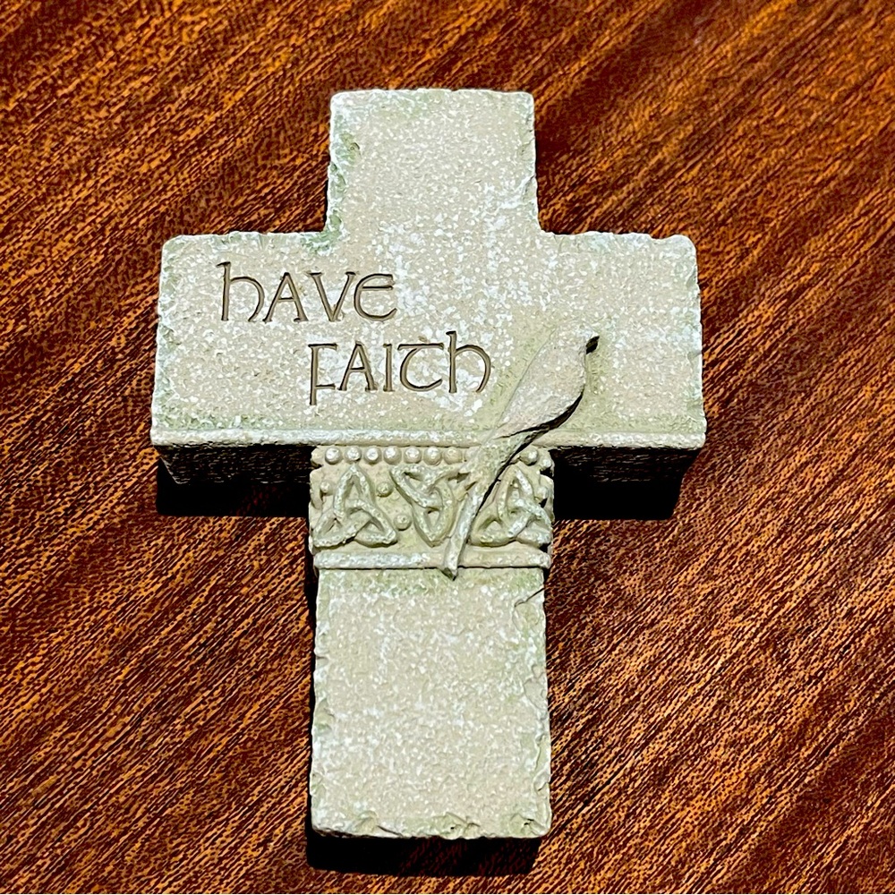 "Have Faith" Celtic cross with bird 3"x4.5" Trinity Knot Office. Gift Idea.